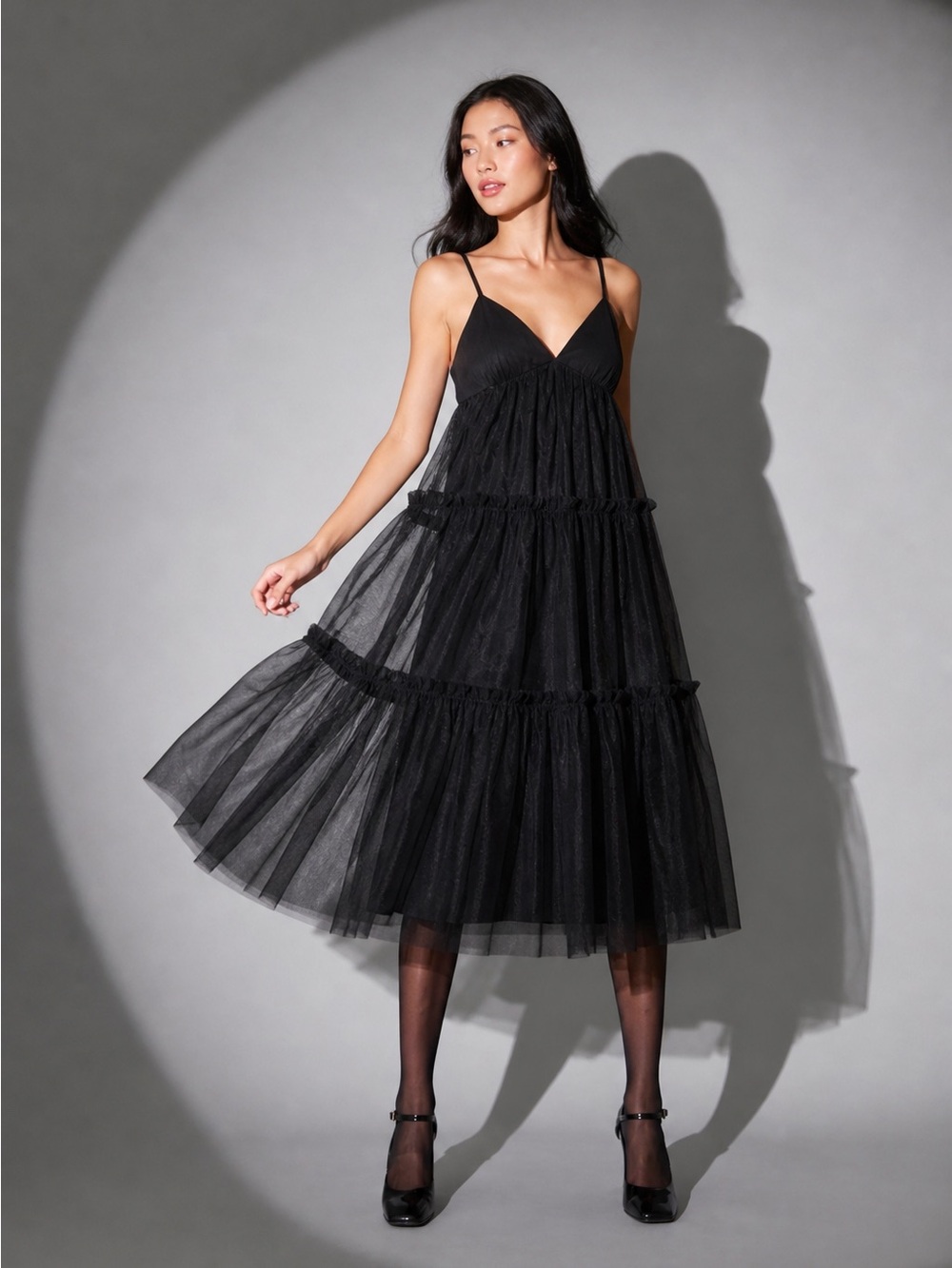 English factory TULLE CONTRAST MIDI DRESS